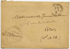 1918, 3.Apr., unfrank.Bf. ORLÉANS-GARE LOIRET(Handstpl.) nach Blois. Porto: -. M. Einhei...