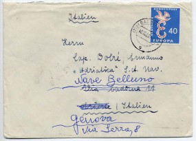 1958, 10.Okt., Bf.m. EF. (21a) BAD OEYNHAUSEN o(Handstpl.) nach TRIESTE C.P. (ARRIVI)(...