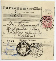 1933, 16.Okt., Postanweisung m. EF. JELGAVA LATVIJA(Handstpl.) nach LIEPAJA LATVIJA. P...