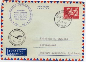 1959, 20.Apr., Erstflug -Lp.-Kte. m. EF. STOCKHOLM PFFS FLYGPOST(So.-Stpl.) nach HAMBUR...