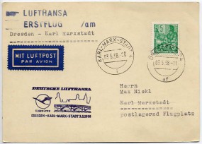 1958, 3.Mai , Lp.-Drucks.-Kte. m. EF. DRESDEN A24 af(Handstpl.) nach KARL-MARX-STADT 4 ...