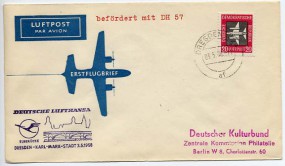1958, 3.Mai , Erstflug-Lp.-Bf.m. EF. DRESDEN A24 af(Handstpl.) nach KARL-MARX-STADT 4 m...