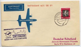 1958, 3.Mai , Erstflug-Lp.-Bf.m. EF. DRESDEN A24 af(Handstpl.) nach KARL-MARX-STADT 4 m...