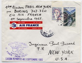 1965, 1.Sep., Erstflug-Lp.-Bf.m. MiF. PARIS..(undeutl.Handstpl.) nach JAMAICA, N.Y. - K...