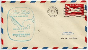 1957, 15.Jul., 6¢-GA-Lp.-Umschlag. LOS ANGELES 4 CALIF.(Masch.-Stpl.) nach OFICINA DE T...