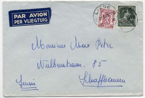 1946, 22.Mai , Lp.-Bf.m. MiF. LIÈGE 6 B(Handstpl.) in die Schweiz. Porto: F 5.15.