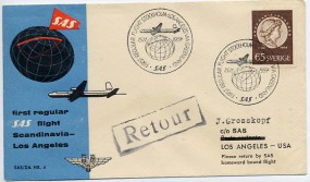1954, 15.Nov., Erstflug-Lp.-Bf.m. EF. FIRST REGULAR FLIGHT STOCKHOLM-LOS ANGELES VIA GREE...