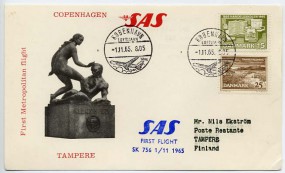 1965, 1.Nov., Erstflug-Lp.-Kte. m. MiF. KØBENHAVN LUFTHAVN(Handstpl.) nach TAMPERE(Fin...