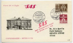 1968, 4.Jun., Erstflug-Lp.-Kte. m. MiF. KØBENHAVN LUFTHAVN(Handstpl.) über REYKJAVÍK n...