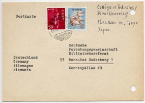 1971, 17.Apr., Lp.-Kte. m. MiF. MUSASHINO TOKYO JAPAN(Handstpl.) nach Westdeutschland. P...