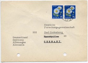 1968, 27.Dez., Kte. m. MeF. SENDAI MIYAGI JAPAN(Handstpl.) nach Westdeutschland. Postlau...