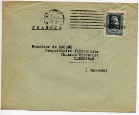 1931, 8.Jun., Bf.m. EF. KATOWICE 1 4n(Masch.-Stpl.) nach LANGOIRAN GIRONDE(Frankreich)...