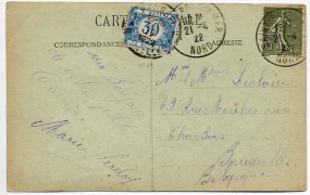 1922, 21.Apr., Ans.-Kte. m. EF. SAINT-POL SUR MER NORD(Handstpl.) nach BRUSSEL 1A BRUXE...