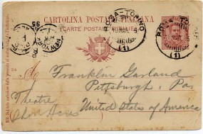 1895, 19.Mrz., 10c.-GA-Kte. ROMA-TORINO (1)(Bahnpost-Stpl.) nach NEW YORK - PAID ALL(U...