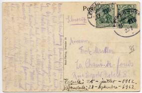 1912, 23.Jul., Ans.-Kte. m. MeF. LEIPZIG-HOF BAHNPOST ZUG 215(Bahnpost-Stpl.) in die Sch...