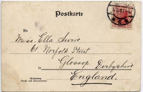 1907, 5.Feb., Ans.-Kte. m. EF. CILLI *c*(Handstpl.) nach Großbritannien. Porto: K.0.10.