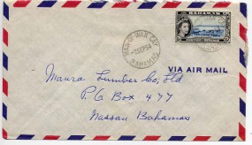 1954, 2.Sep., Bf.m. EF. MAN-OF-WAR CAY BAHAMAS(Handstpl.) nach Nassau. Porto: 1 1/2d.