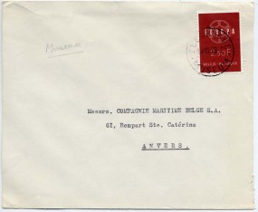 1959, 10.Okt., Bf.m. EF. ZEEBRUGGE MUSEUM(Handstpl.) nach Anvers. Porto: 2.50 F.