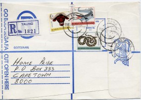 1984, 10.Dez., R-Bf.m. MiF. TAUNG(Handstpl.) über KIMBERLEY GBA/RLS nach Cape Town(Süd...
