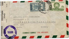 1947, 7.Mrz., Lp.-Bf.m. MiF. SERVICIO AEREO MEXICO, D.F.(Handstpl.) nach Westdeutschland...