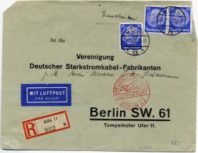 1933, 29.Nov., R-Lp.-Bf.m. MeF. KÖLN 11 **(Handstpl.) über BERLIN C2 L* nach BERLIN S...