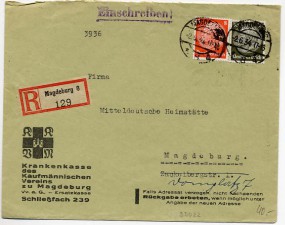 1934, 2.Jun., R-Bf.m. MiF. MAGDEBURG 8 *a(Handstpl.) nach MAGDEBURG 1 *x. Postlaufzeit...