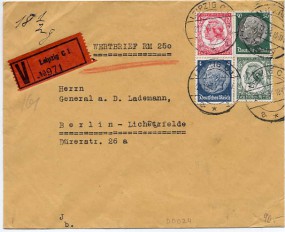 1934, 21.Dez., W-Bf.m. MiF. LEIPZIG C1 a*i(Handstpl.) nach BERLIN-LICHTENFELDE 1 c. Po...