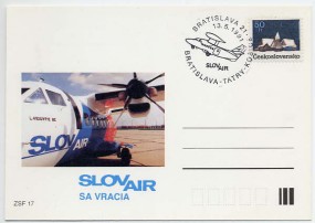 1991, 13.Mai , Kte. m. EF. BRATISLAVA 21 - SLOVAIR BRATISLAVA-TATRY-KOSICE(So.-Stpl.).