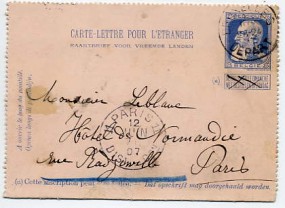 1907, 10.Jun., 25c.-GA-Kartenbf. BRUXELLES DEPART(Handstpl.) nach PARIS 11 DISTRIBUTION...