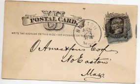 1880, 23.Aug., 1¢-GA-Kte. BOSTON - F(Handstpl.) nach North Easton. Porto: $0.01.