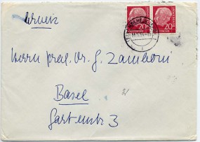 1954, 11.Dez., Bf.m. MeF. (22a) MÜLHEIM (RUHR) 1 i(Handstpl.) in die Schweiz. Porto: DM ...
