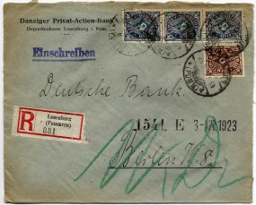 1923, 29.Mrz., R-Bf.m. MiF. LAUENBURG (POMM.) *a(Handstpl.) nach BERLIN W8 *r. Postlau...