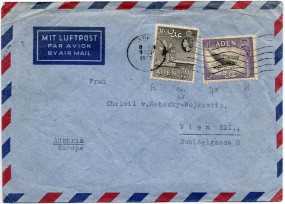 1958, 8.Sep., Lp.-Bf.m. MiF. ADEN(Masch.-Stpl.) nach Österreich. Porto: 1'70. 70c.-Mke. ...