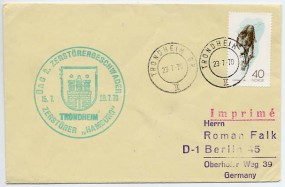 1970, 23.Jul., Drucks.-Bf.m. EF. TRONDHEIM BR. II(Handstpl.) nach Westdeutschland. Porto...