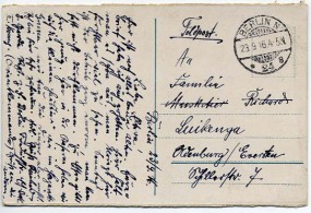 1916, 23.Sep., Feldpost-Ans.-Kte. BERLIN N24 *g(Handstpl.) nach Oldenburg. Porto: -.