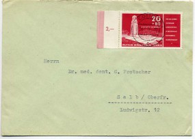 1956, 24.Aug., Bf.m. EF. COTTBUS 1 c(Handstpl.) nach Westdeutschland. Porto: M 0.20.