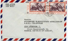 1970, 18.Jun., Lp.-Bf.m. MeF. INDRAPURA 1(Handstpl.) nach Westdeutschland. Porto: 100 Rp...