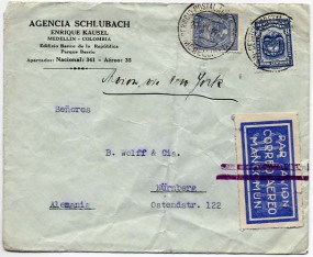 1931, 20.Nov., Lp.-Bf.m. MiF. SERVICIO AEREO POSTAL MEDELLIN(Handstpl.) über SERVICIO D...