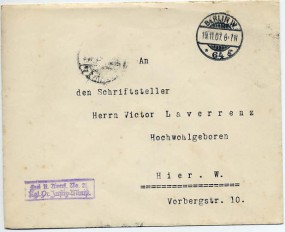 1907, 19.Nov., Bf. BERLIN W64 *g(Handstpl.) nach SCHÖNEBERG b. BERLIN 1 n. Postlaufzei...