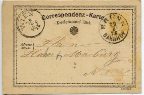 1875, 29.Jun., 2Kr.-GA-Kte. BRÜNN BAHNHOF(Handstpl.) nach WIEN. Postlaufzeit: 1 Tag. P...