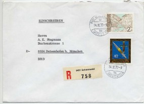 1977, 14.Sep., R-Bf.m. MiF. 9491 SCHAANWALD 9b(Handstpl.) nach Westdeutschland. Porto: F...