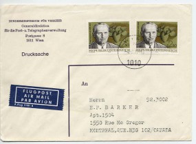 1977, 4.Feb., Lp.-Bf.m. MeF. 1010 WIEN bc(Handstpl.) nach Kanada. Porto: S 4.00.