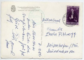 1956, 6.Sep., Ans.-Kte. m. EF. TRIESENBERG IX(Handstpl.) nach Westdeutschland. Porto: Fr...