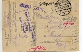 1917, 3.Aug., Kte. DEUTSCHE FELDPOST ***(Feldpost-Handstpl.) nach Düren. Porto: -. An Fp...