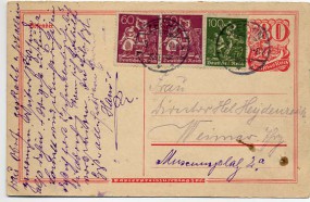 1922, 3.Nov., 80Pfg.-GA-Antwort-Kte. (Frageteil) m. Zus.-Frankatur. ZECHIN(Handstpl.) na...