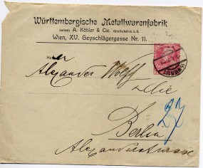 1914, 3.Jan., 10H.-GA-Umschlag. 15 WIEN 101 **.(Handstpl.) nach Deutschland. Porto: K.0....