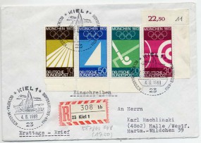 1969, 4.Jun., R-FDC m. MiF. 23 KIEL(So.-Stpl.) nach Halle/Westf. Porto: DM 1.10.