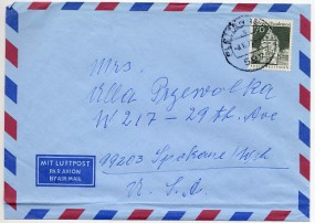 1972, 8.Jun., Lp.-Bf.m. EF. 597 PLETTENBERG 1 e(Handstpl.) in die U.S.A. Porto: DM 0.70....