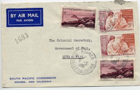 1961, 9.Mai , Lp.-Bf.m. MiF. NOUMÉA(Handstpl.) nach Fiji. Porto: 11 F.