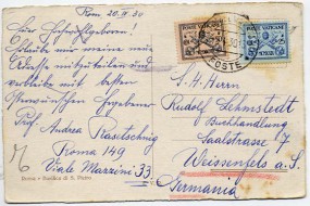 1930, 19.Apr., Ans.-Kte. m. MiF. CITTÀ DEL VATICANO POSTE(Handstpl.) nach Deutschland. P...